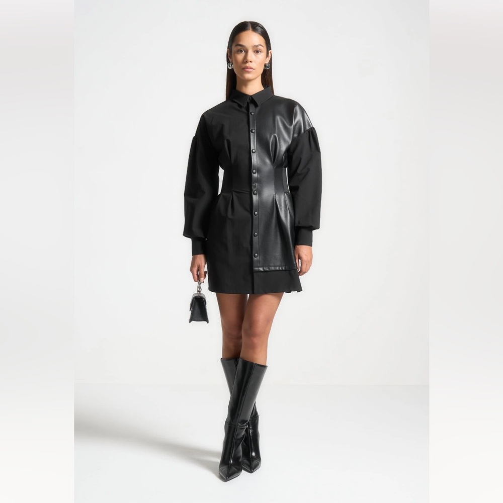 Manière de Voir Half Vegan Leather Shirt Dres